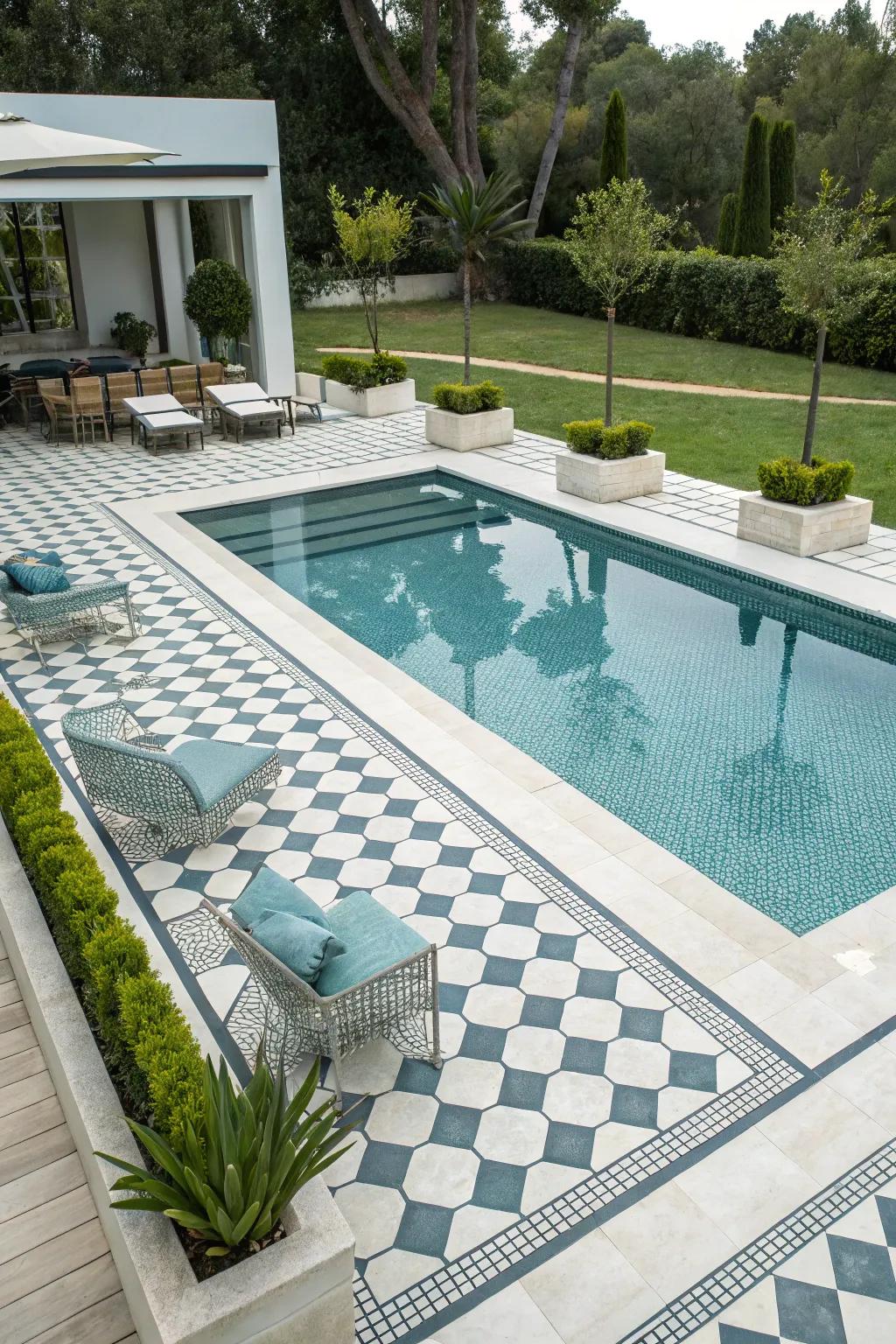 Tessellated tiles lend a polished, modern flair to any pool layout.