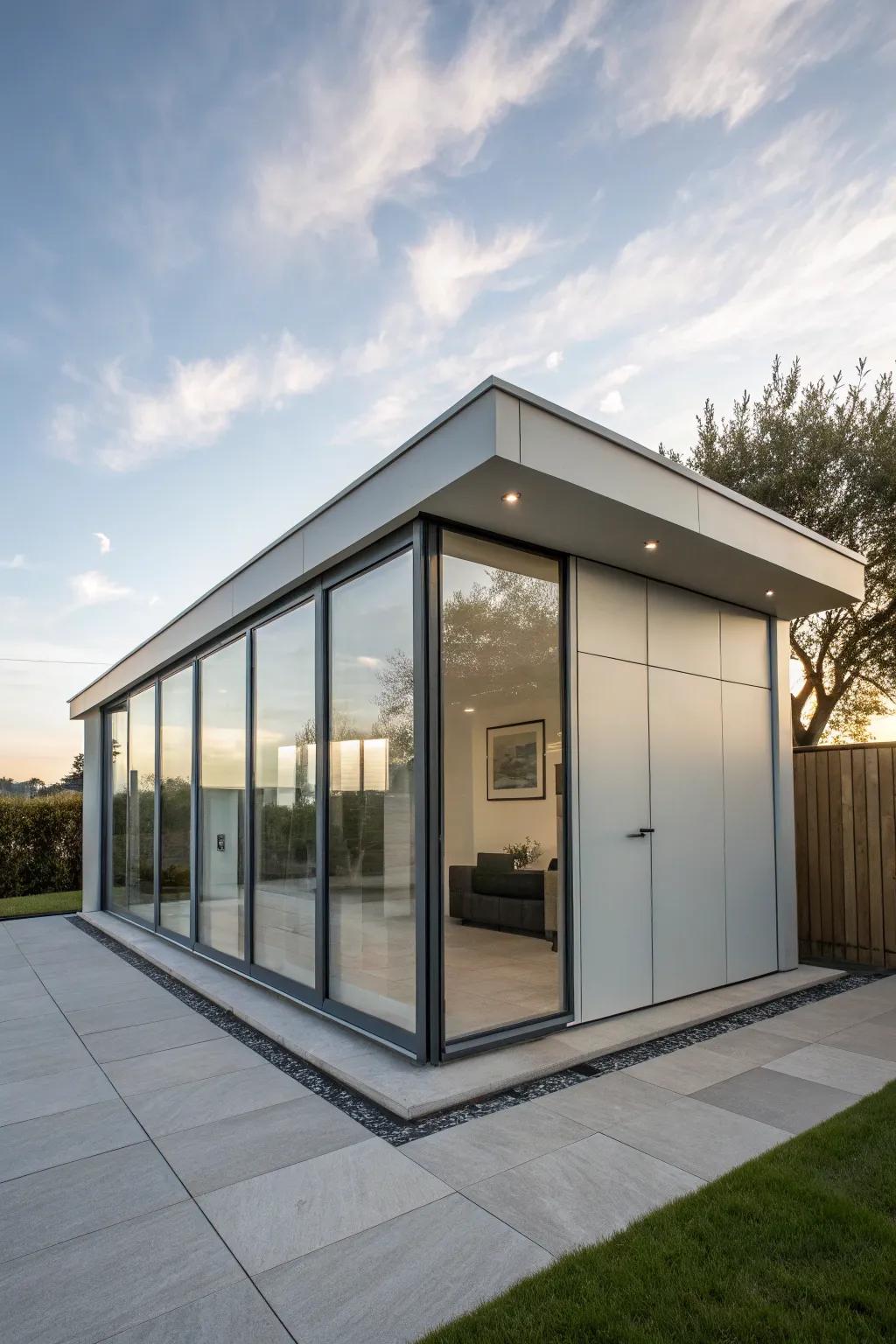 A minimalist shed design emphasizing space and illumination.