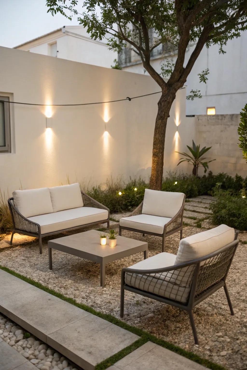 Simple garden furniture bringing modern charm to a small area.