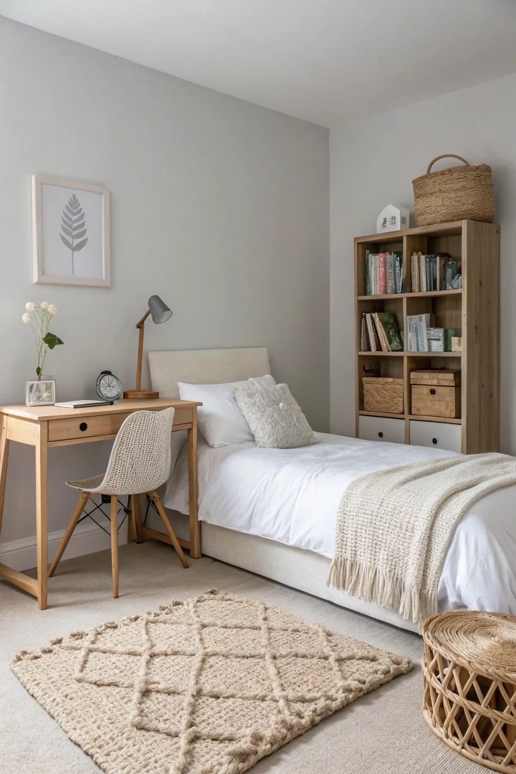 A minimalist bedroom subtly enhanced with textural elements.