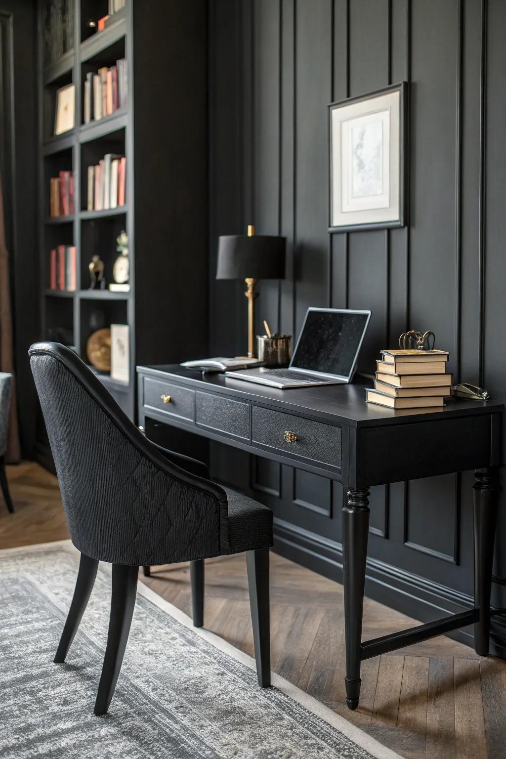 A smooth combination of dark shades for a sophisticated office atmosphere.