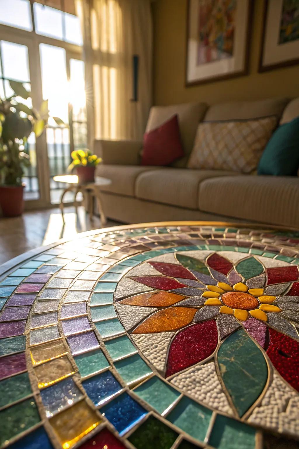 Vivid glass fragments infuse every space with dynamic hues and radiant reflections.