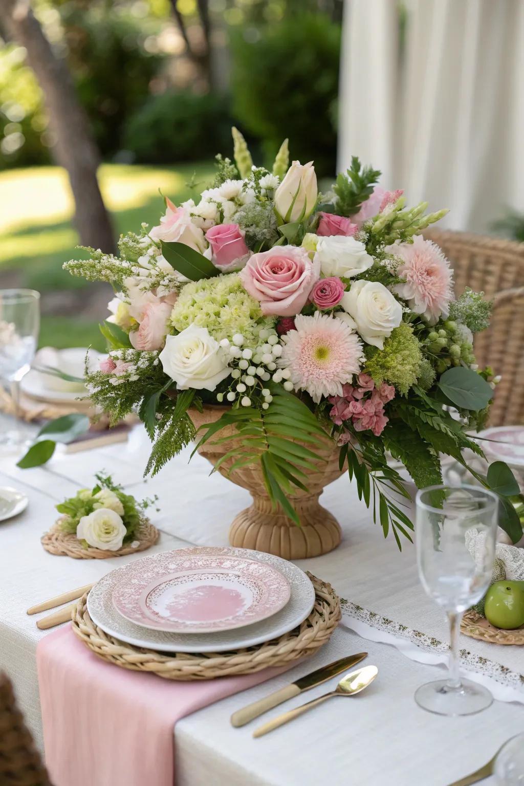 A stunning blossom centerpiece perfect for a Mother's Day brunch.