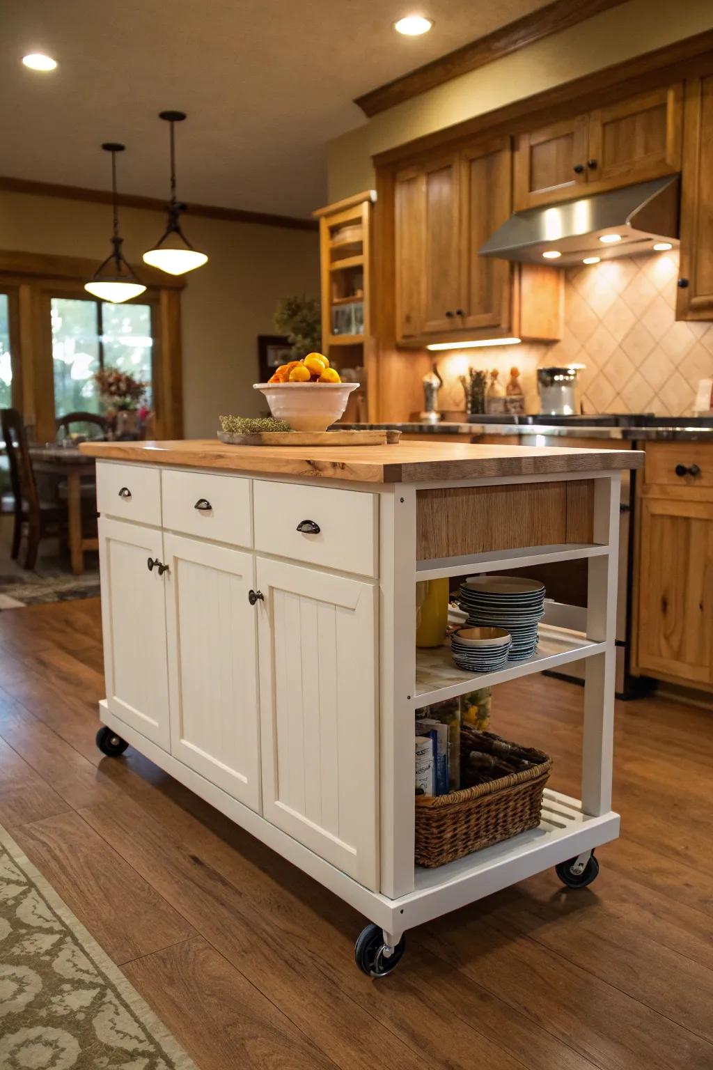 A kitchen island on wheels for ultimate versatility