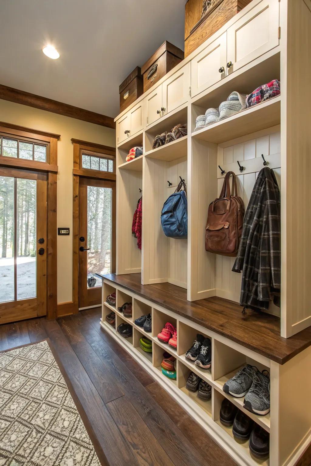 Get the most out of your mud room with diverse storage solutions.