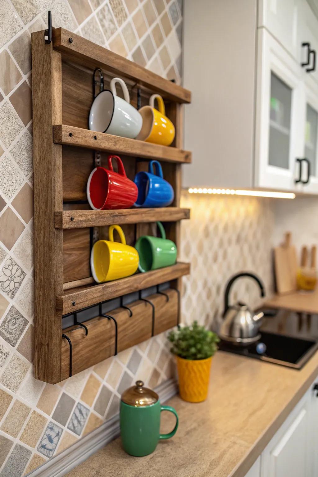 Transform your mugs into a decorative wall feature with wall-mounted racks.