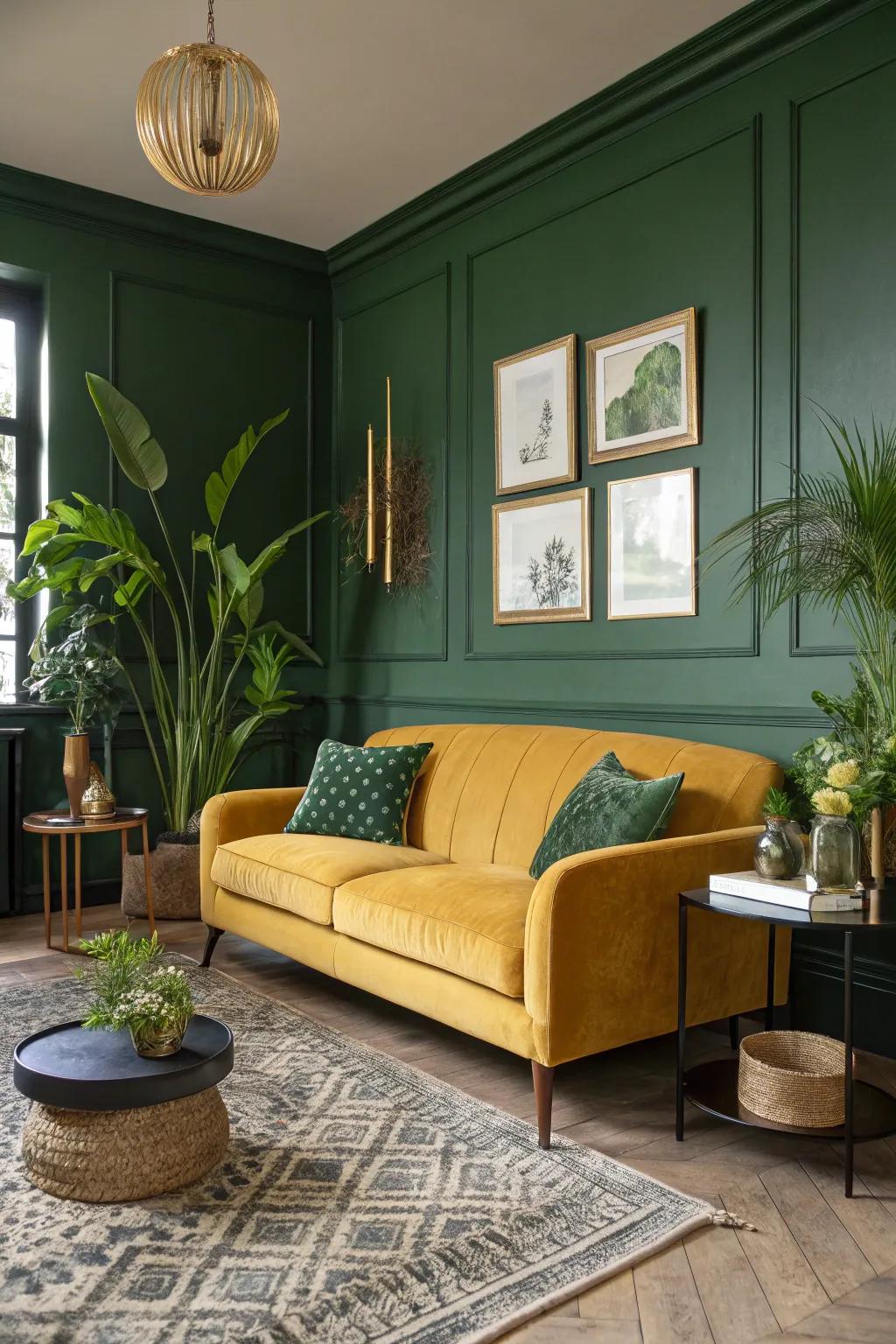 Goldenrod and green: a perfect interior design marriage.