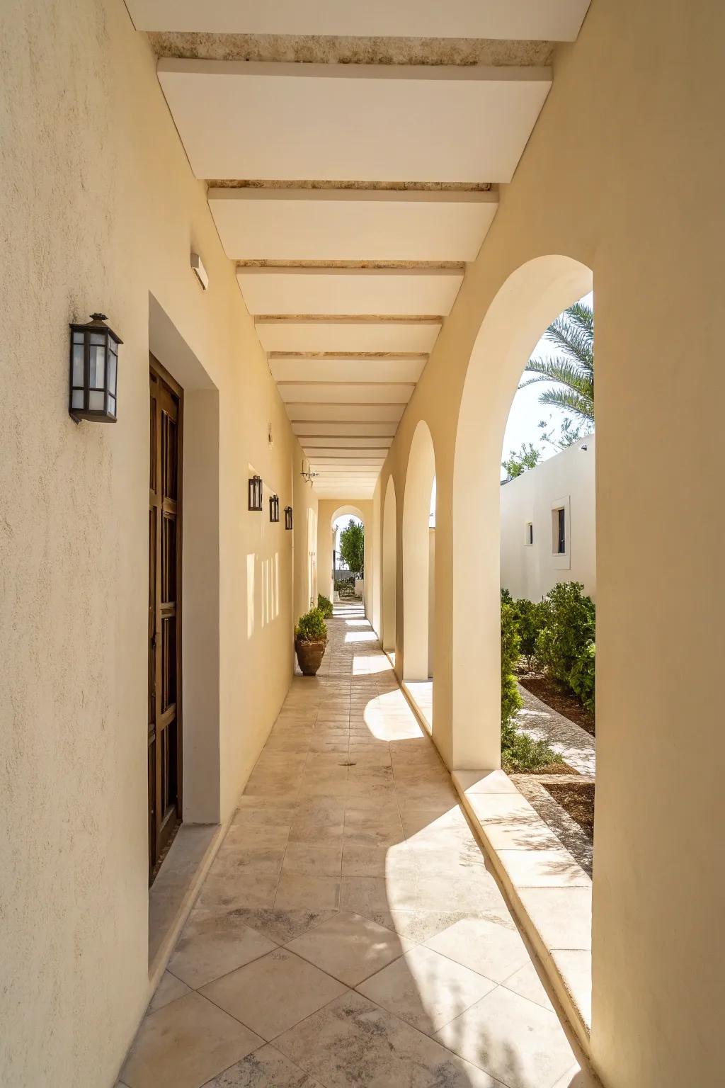 Bright and quieted tones can cause a restricted hallway to feel roomy and welcoming.
