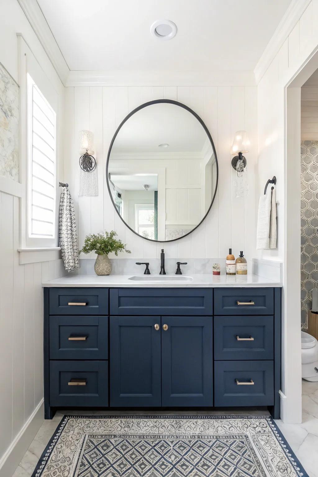 A timeless contrast of cerulean and pale.