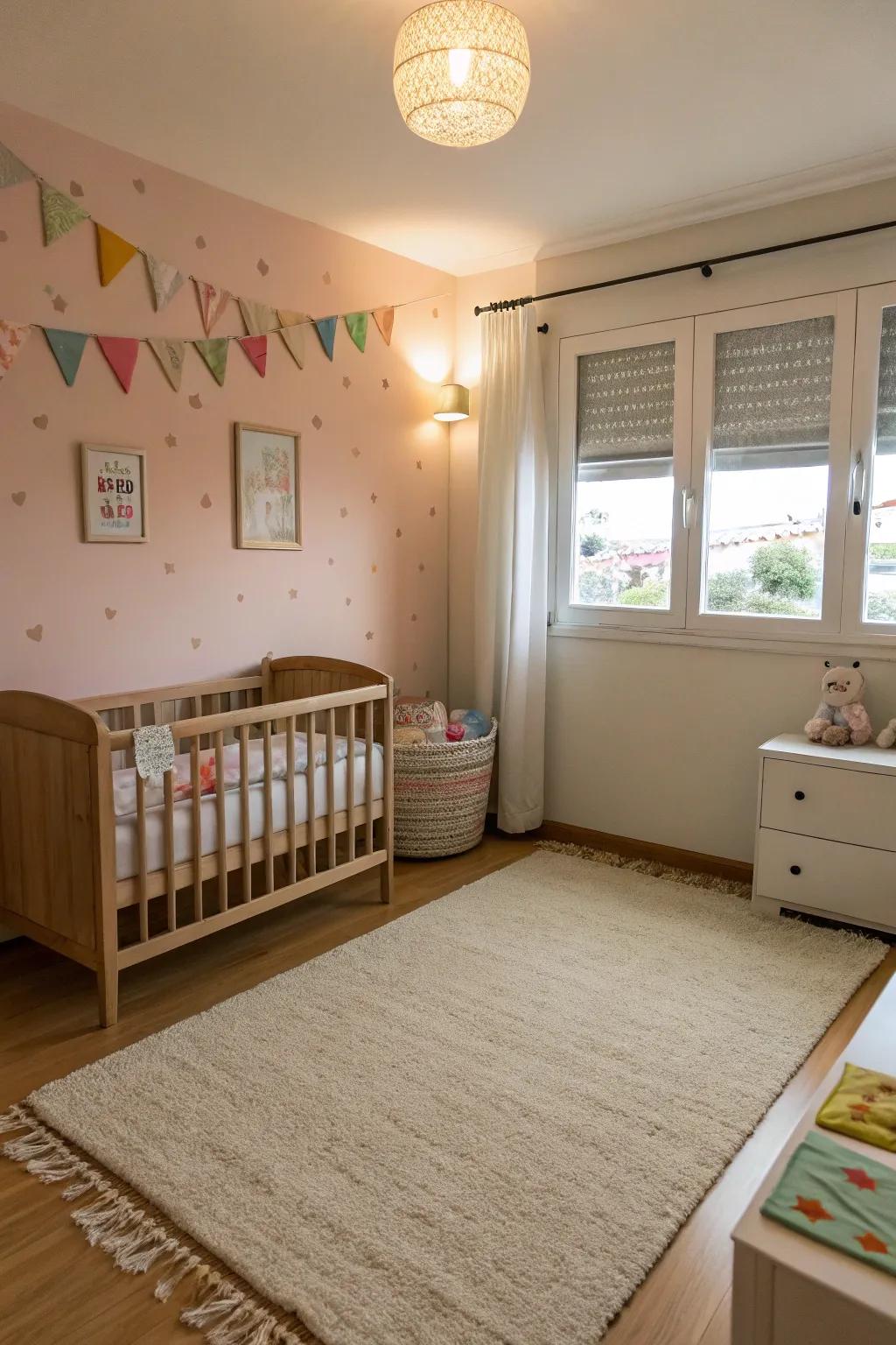 Neutral colors foster a tranquil nursery environment.