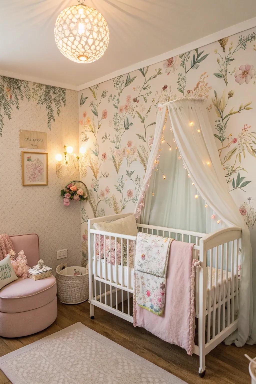Subtle floral designs give an enduring appeal to any baby room.