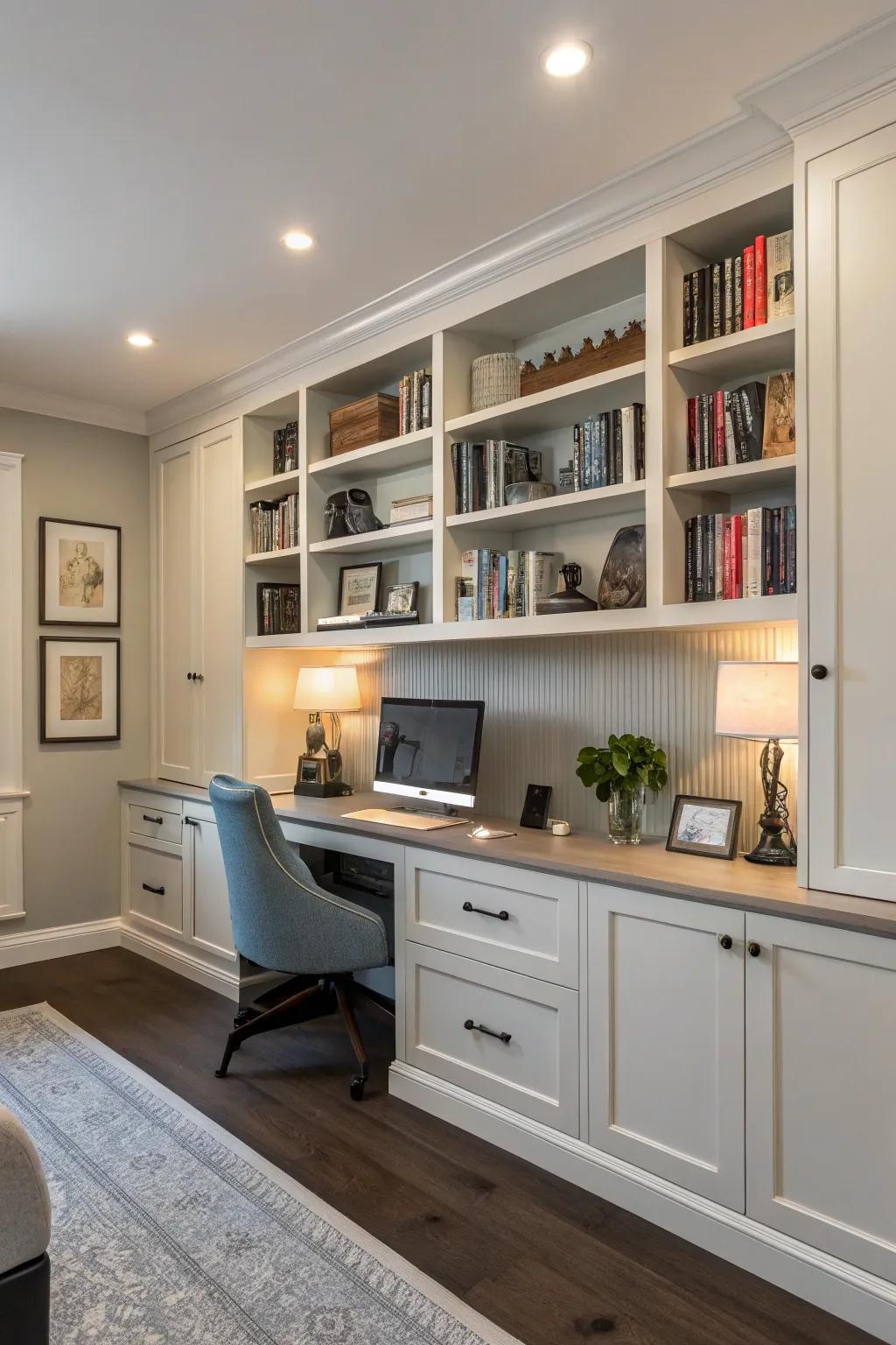 Amplify vertical space utilization with sophisticated wall-to-ceiling cabinets.