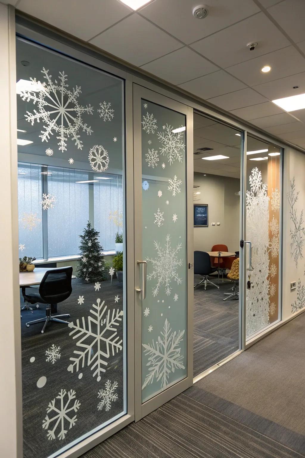 Enter a winter wonderland with a snowy office door.