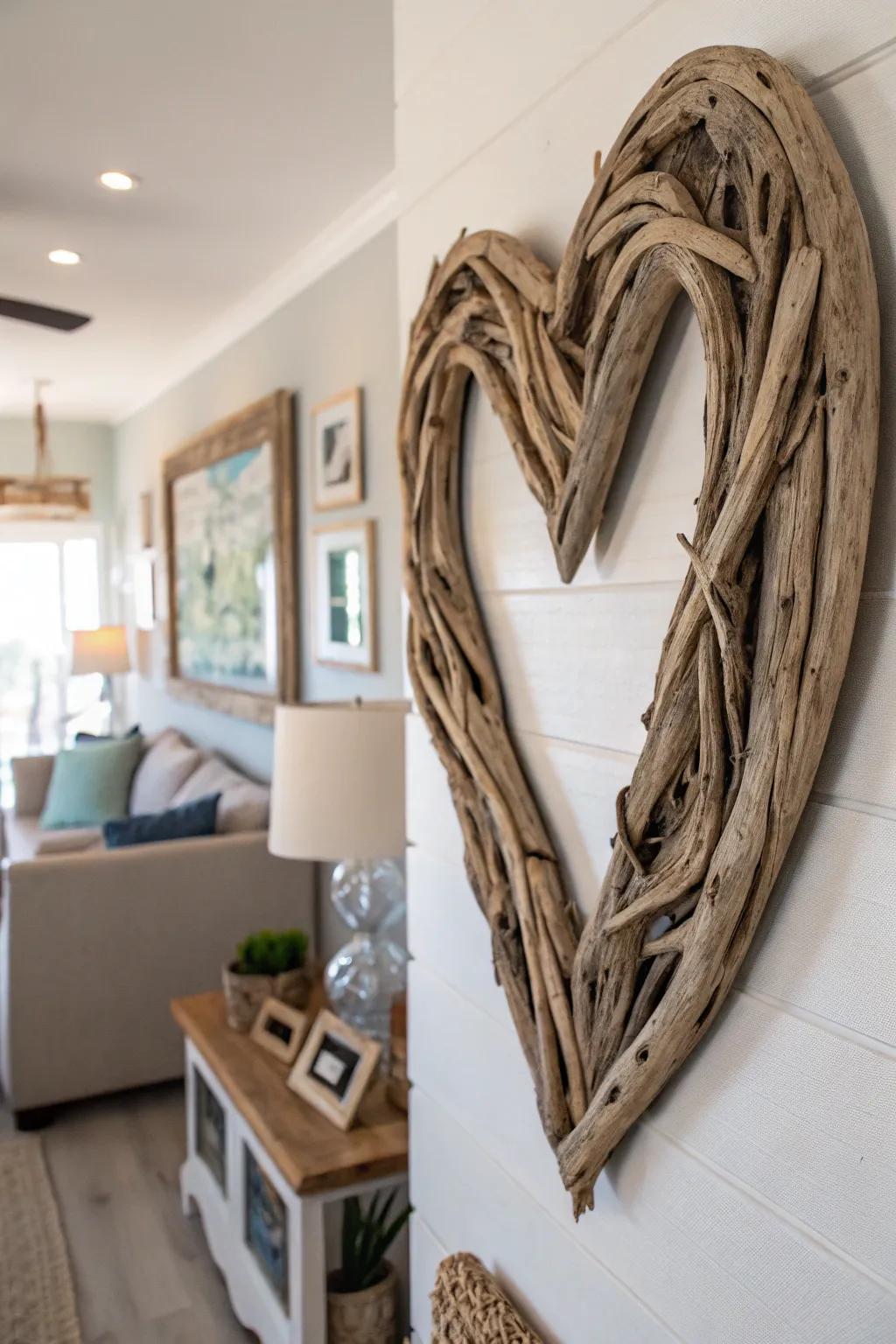 Intertwined reclaimed wood hearts give a natural touch to your space.