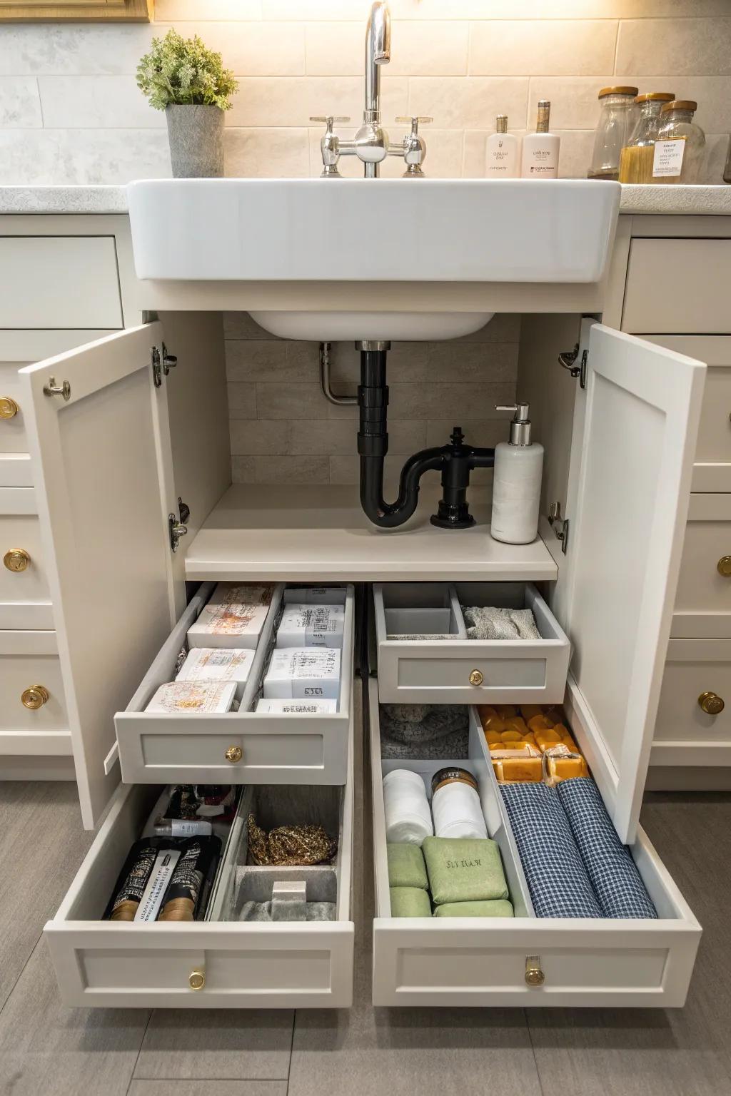 Maximize space with modular drawers that adapt to your cabinet's layout.