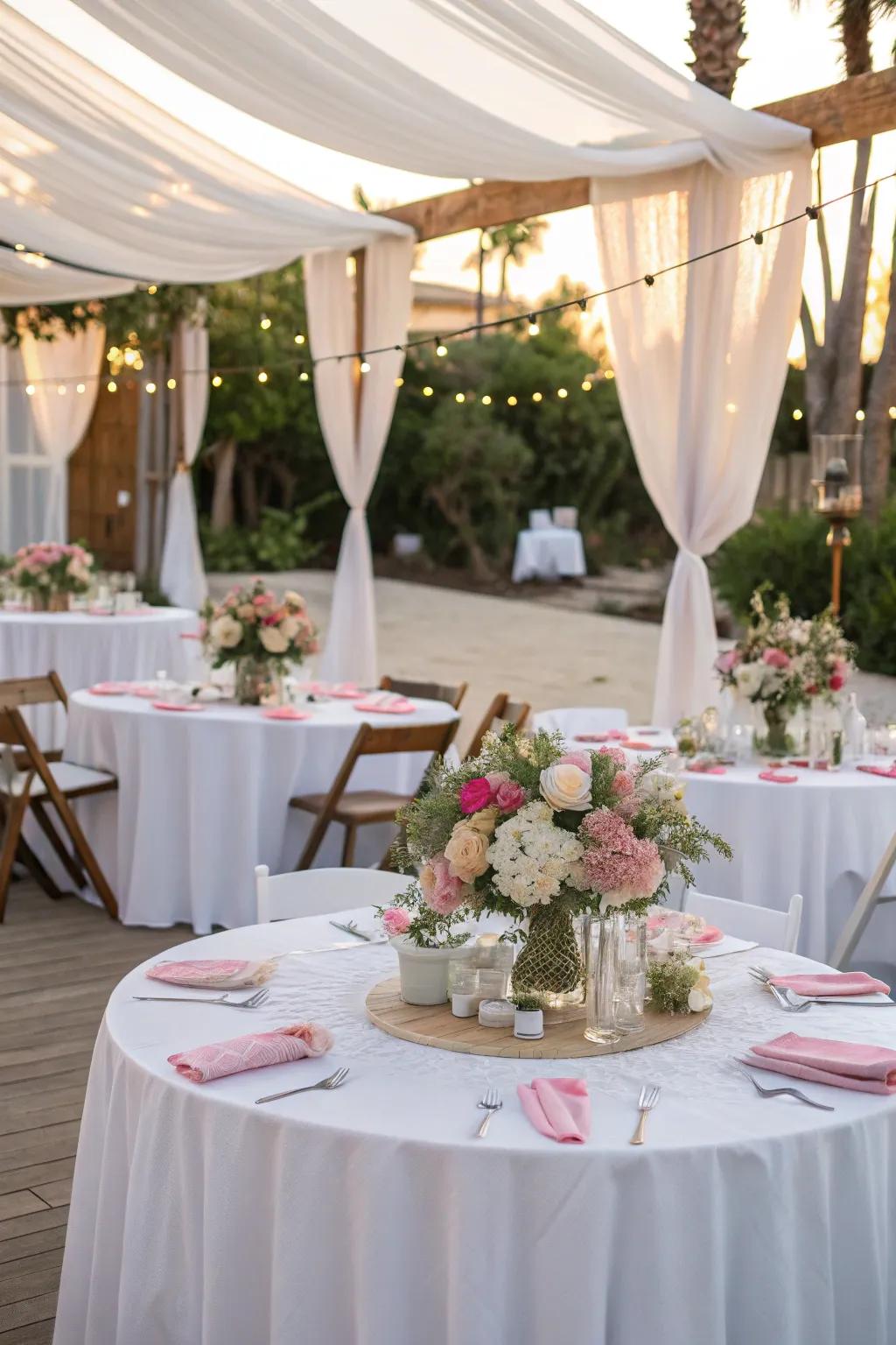 Refined table settings combine simplicity and elegance for an outdoor baptism.