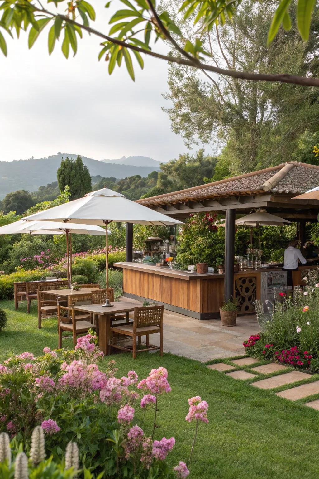 A private garden java station embraced by lively greenery.