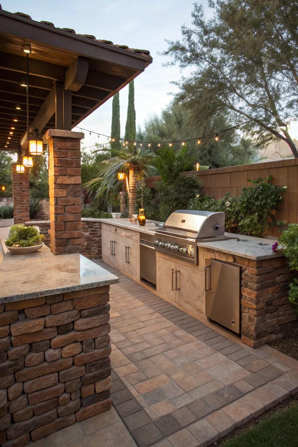 Indigenous stone and brick introduce robustness and charm to your open-air cooking area.