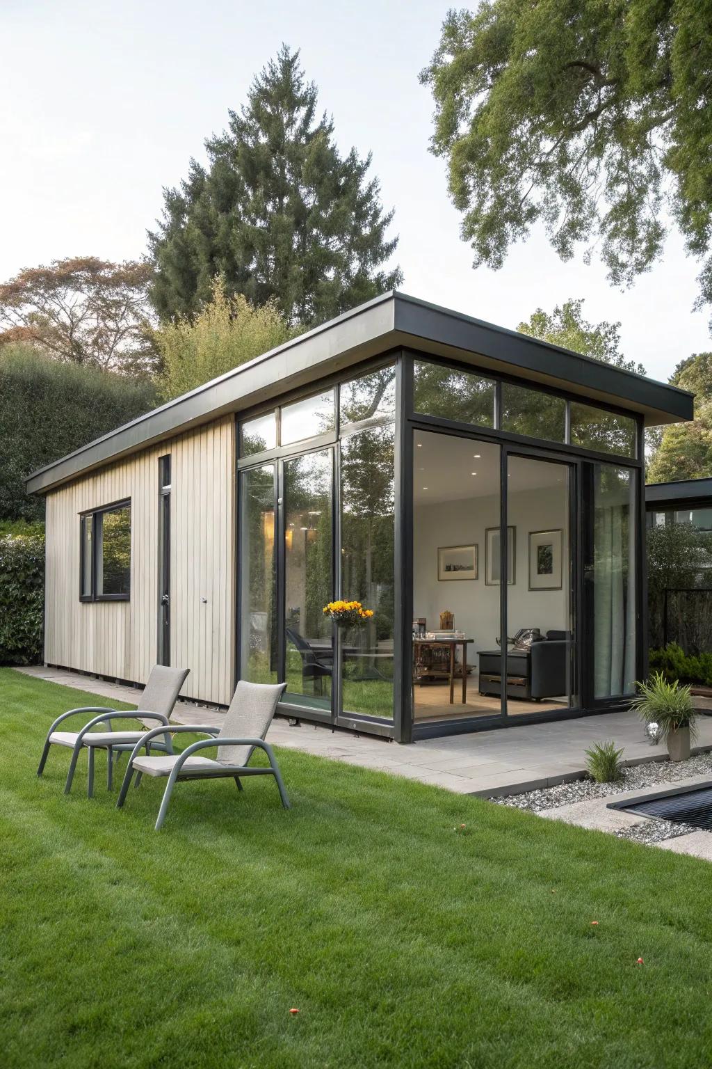 A modern shelter offers both style and utility for your outdoor getaway.
