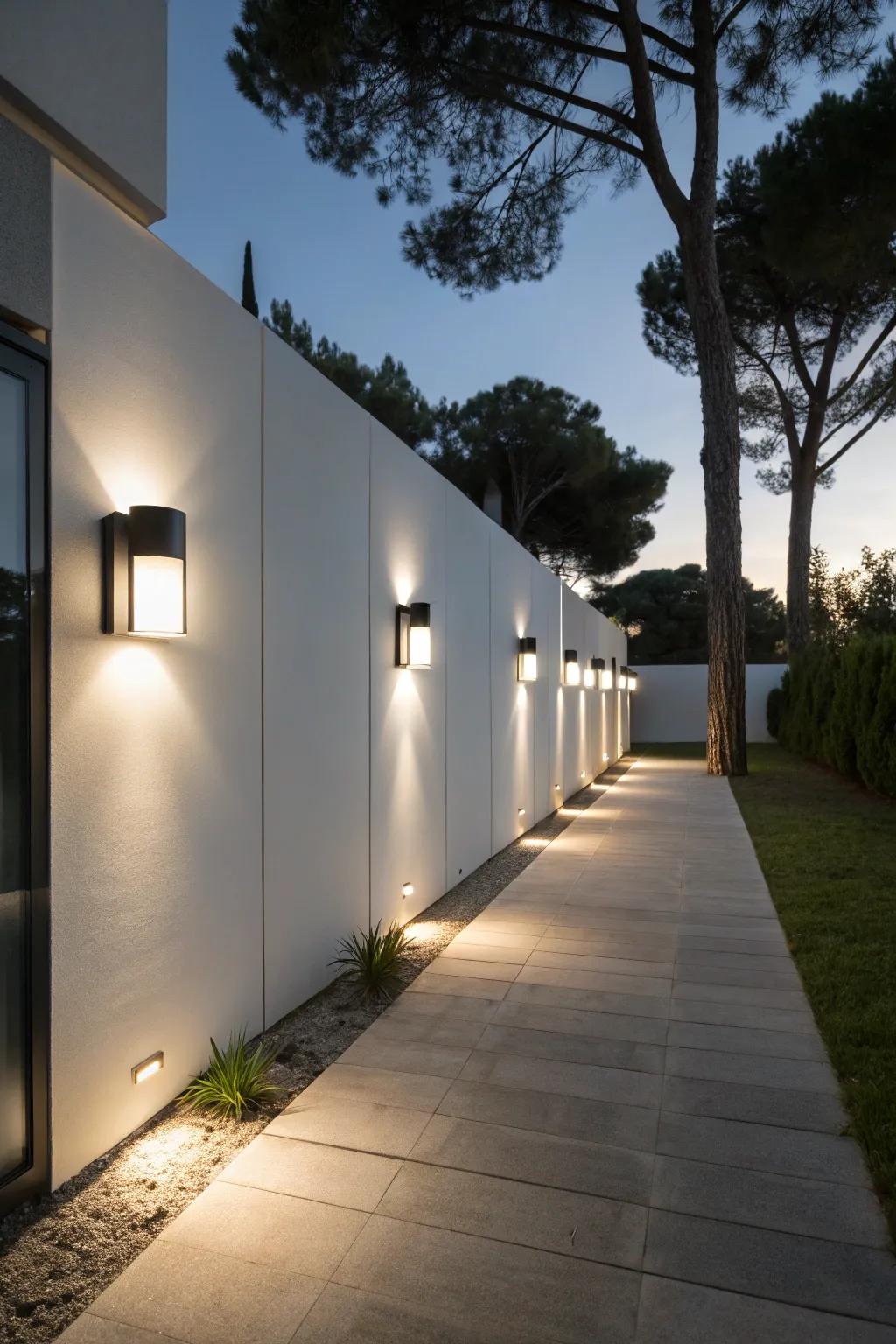 Understated outdoor wall lights bring sophistication to a contemporary facade.