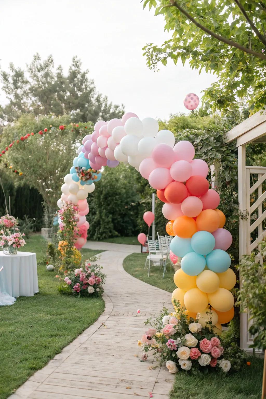 Radiant balloon formations cultivating a celebratory baby shower air.