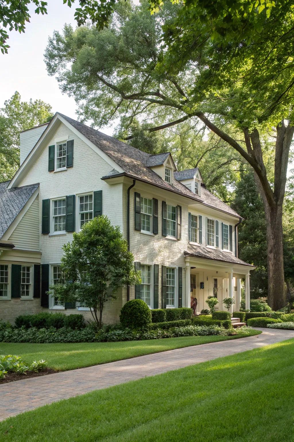 Classic residence featuring graceful louvered shutters.
