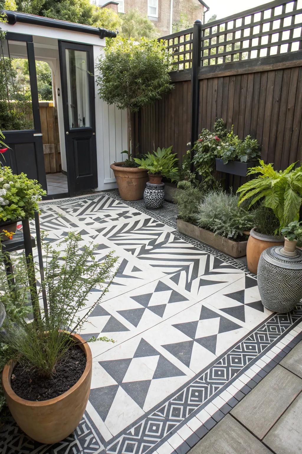 Geometric patterns bring a contemporary artistic touch to your patio.
