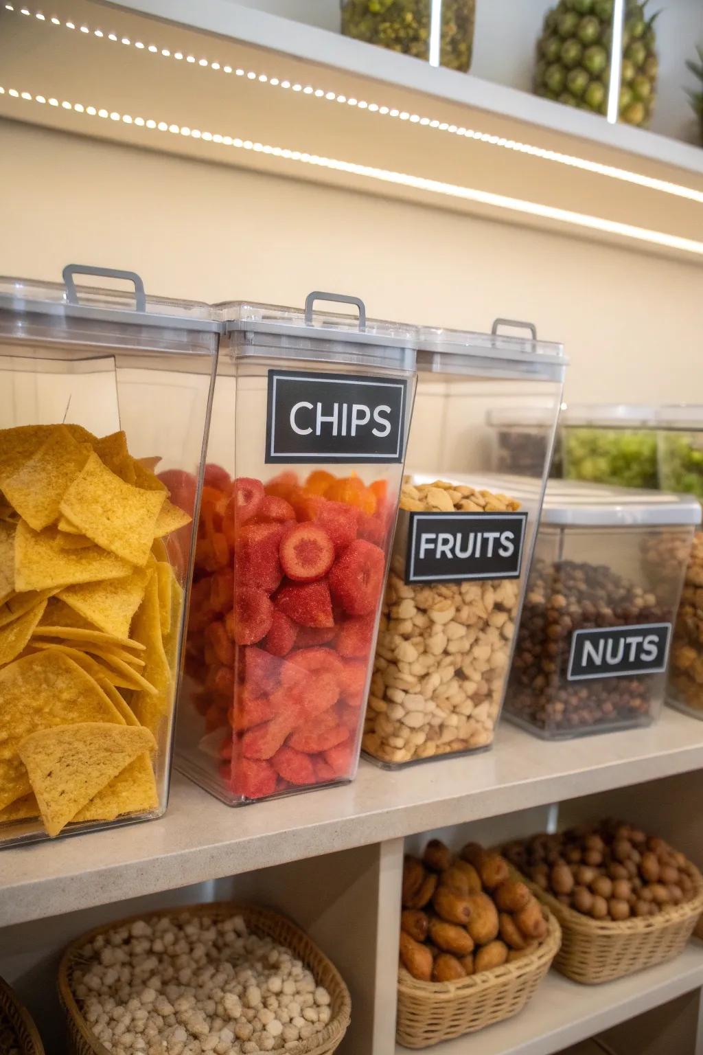 Clear containers make it simple to view and pick your go-to treats.