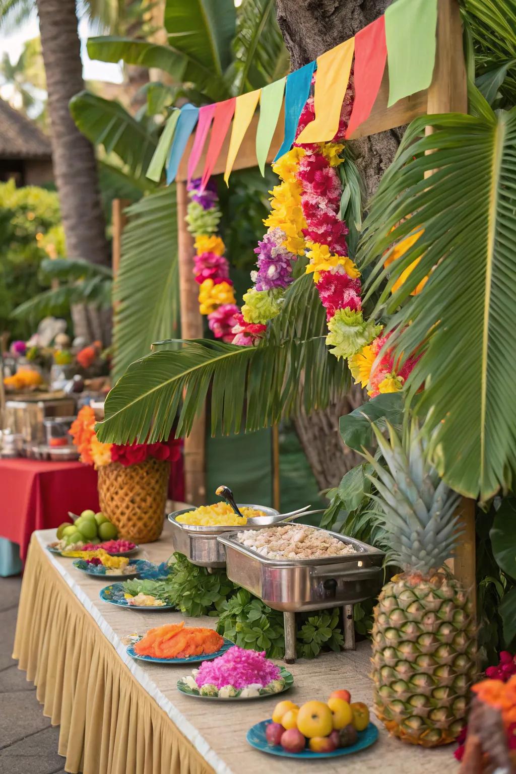 Create a Hawaiian vibe in your own garden using a tropical luau theme.