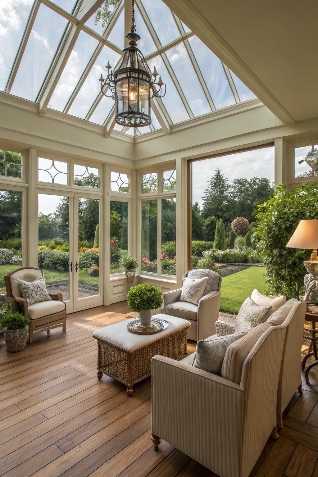 A sunroom blending outdoor allure with indoor comfort and style.
