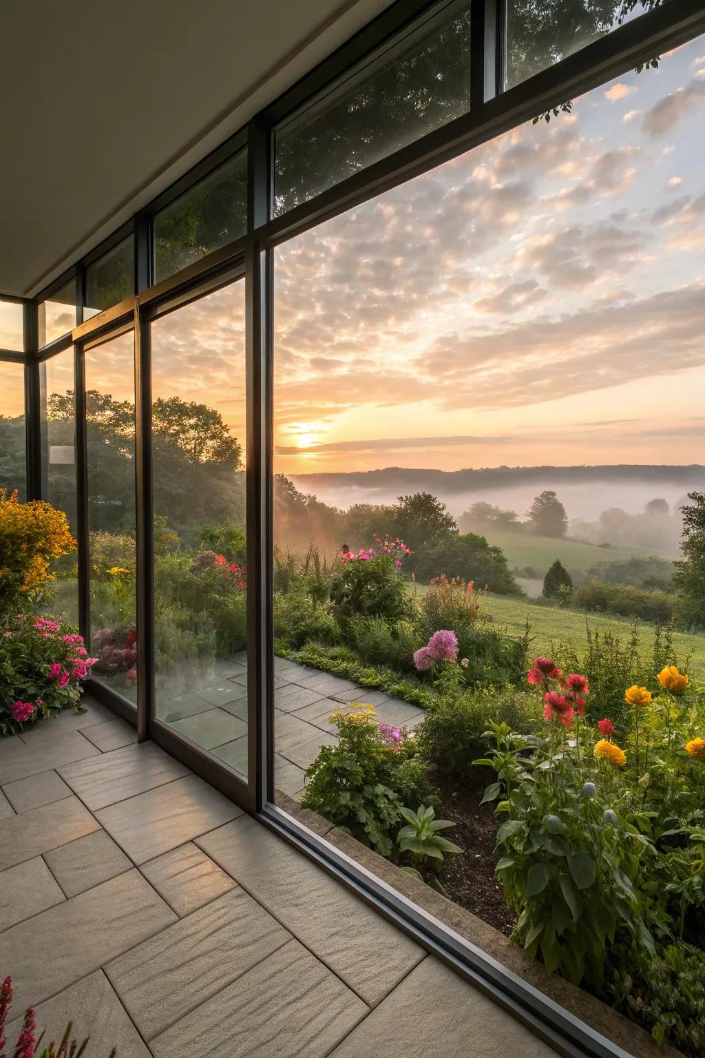 Take in stunning expansive views through floor-to-ceiling glass panels.