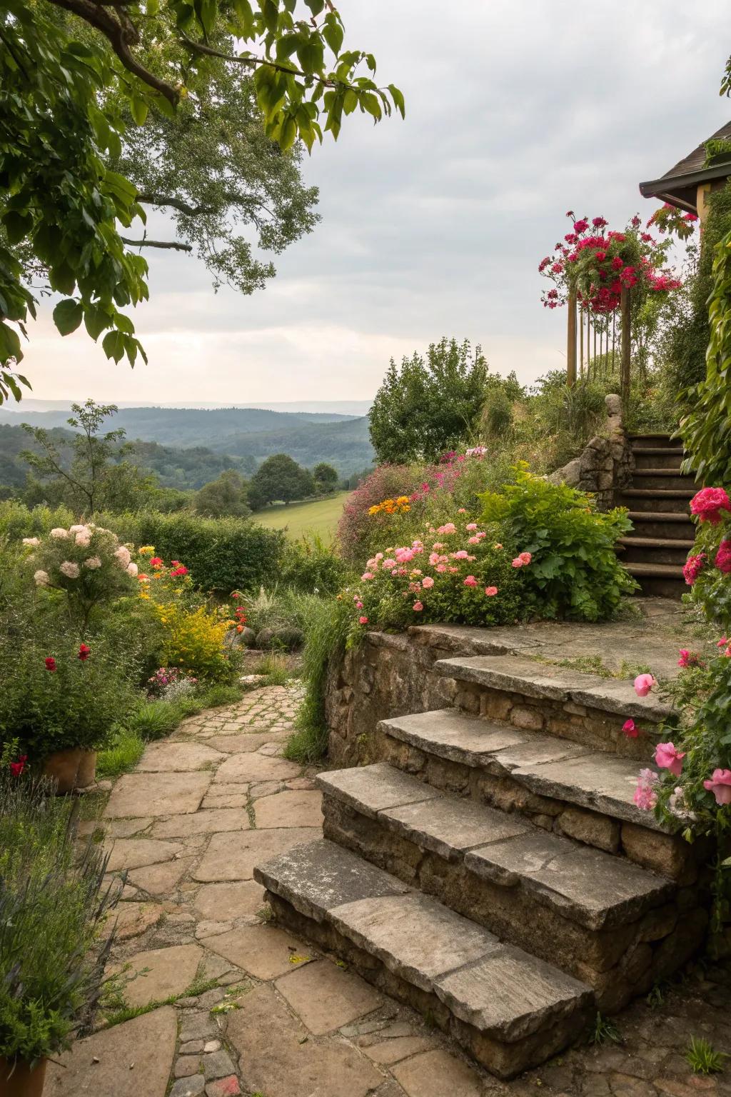 Natural rock risers effortlessly blend with nature.