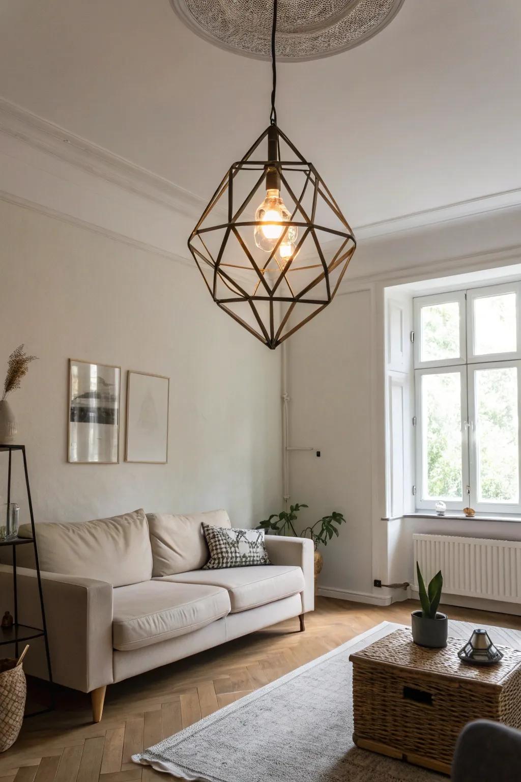 A simple pendant enhances the space with grace.