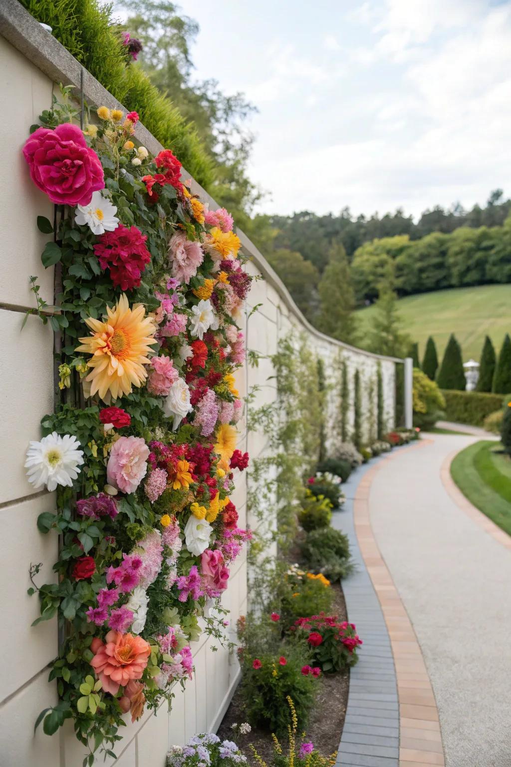 A backdrop showcasing a delightful mix of real and faux blooms in various shades, conjuring a floral dream.