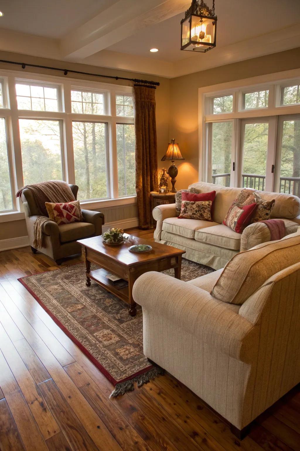 Wood floors infuse living spaces with warmth and sophistication.