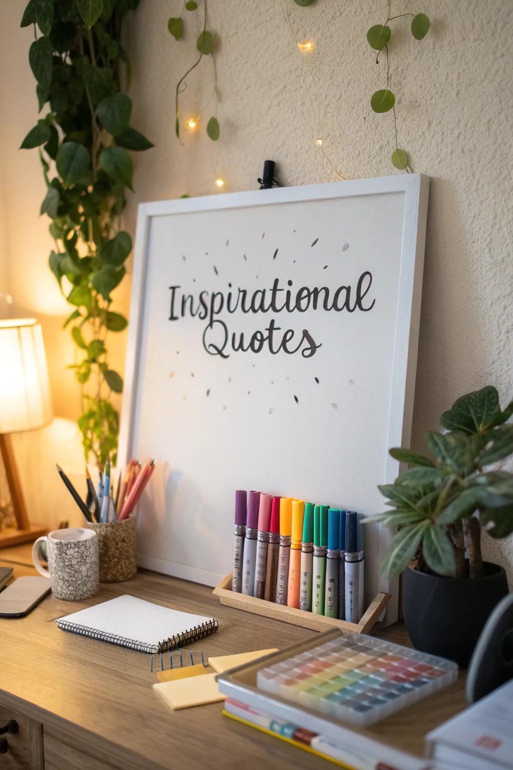 Greet the day with a hand-lettered inspirational message on your whiteboard.