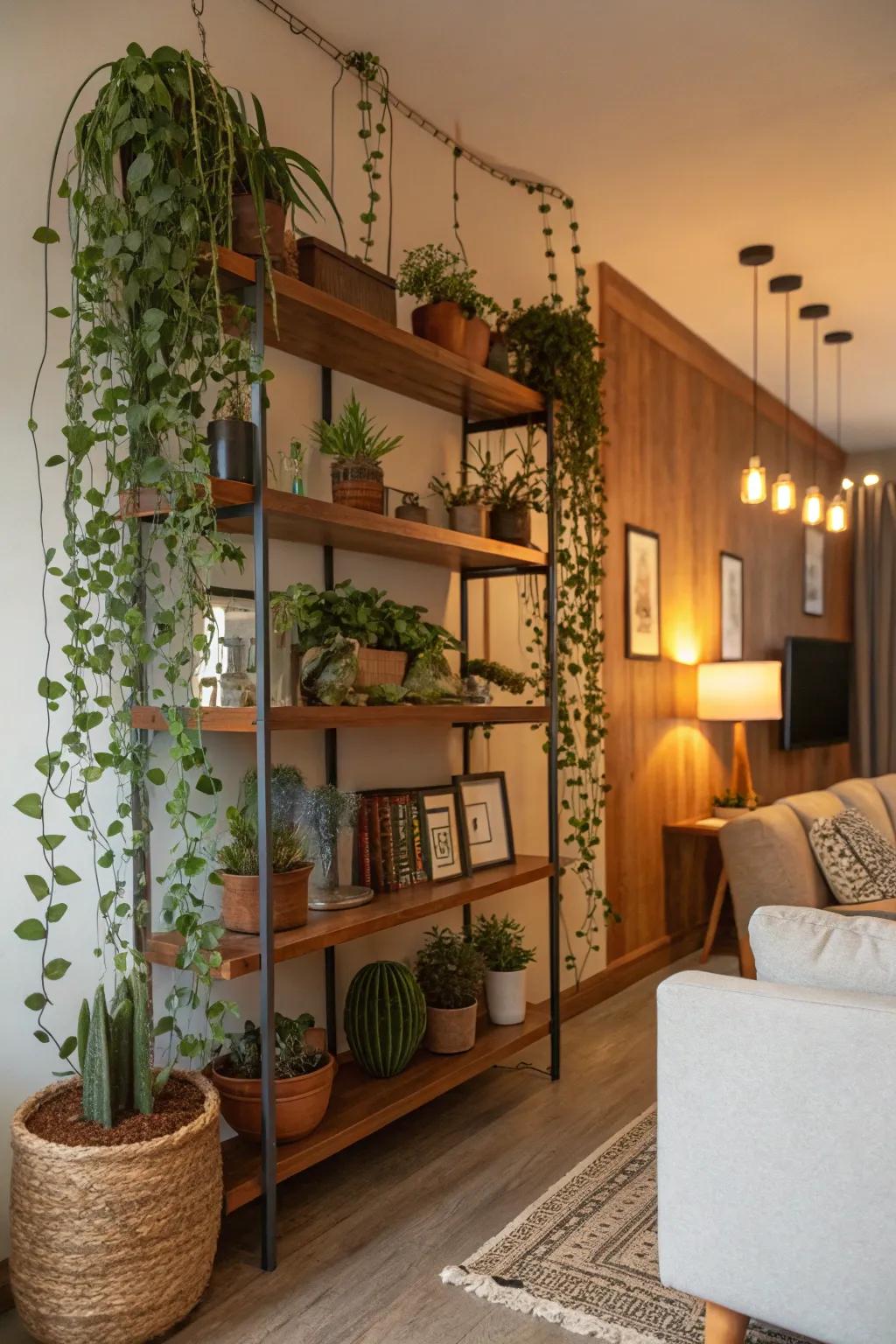 Use your shelves as a blank canvas to make an impressive plant arrangement.