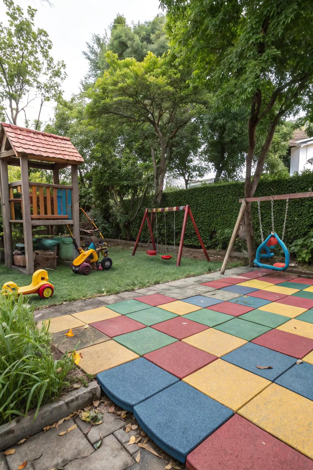 Rubber squares merge safety with a burst of color for your playground.