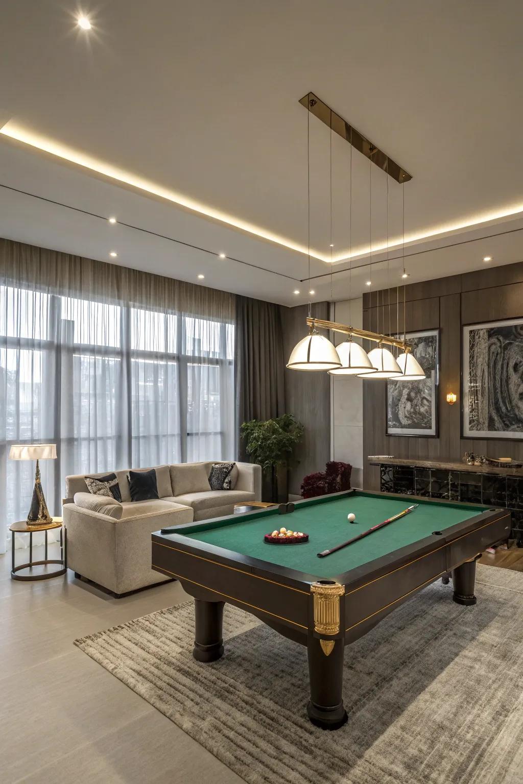 A sophisticated playroom design showcasing an elegant corner ball table.