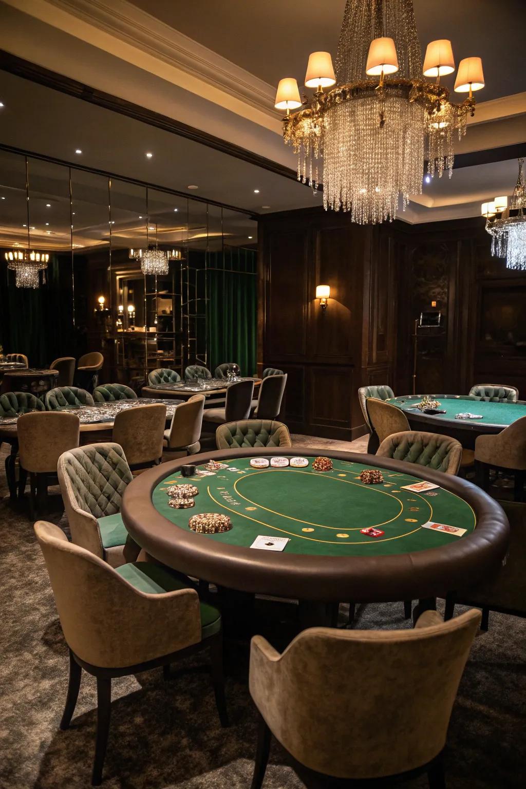 Transform your dining area into a glamorous casino setting for the evening.