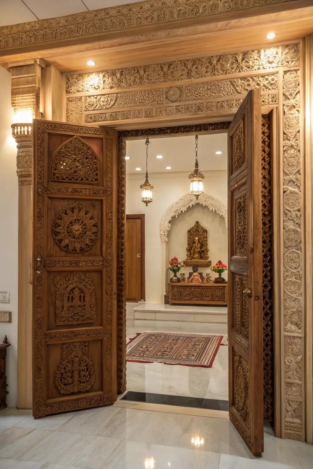 Elegantly carved doors beckon you into a sacred place.