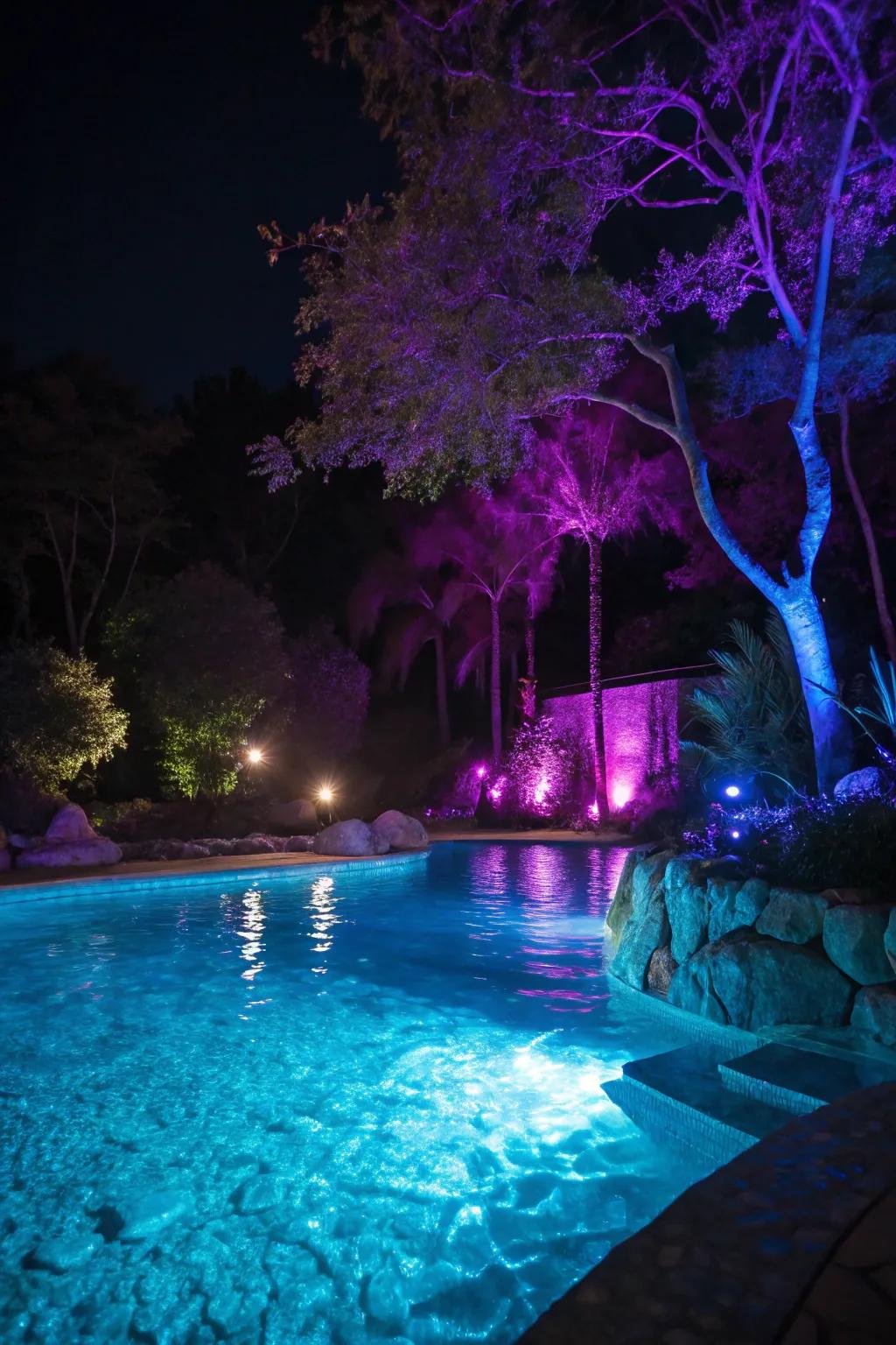 Infuse your pool with a burst of color via dynamic underwater lights.