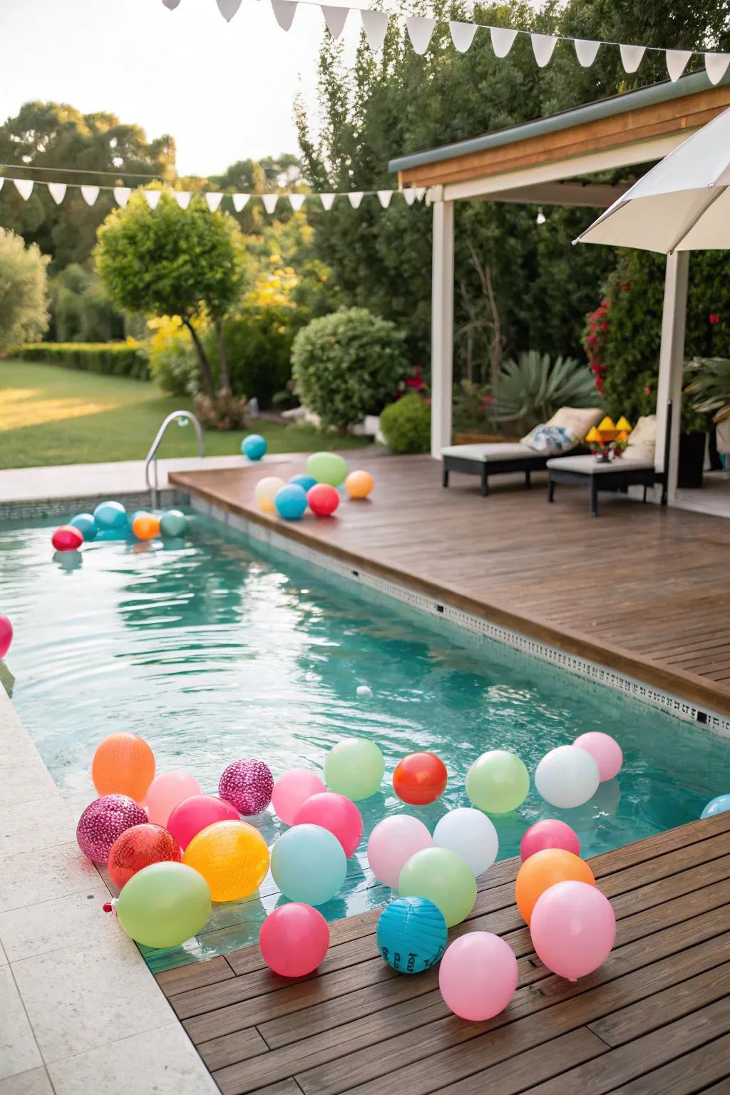 Bright balloons add a festive touch to any poolside celebration.