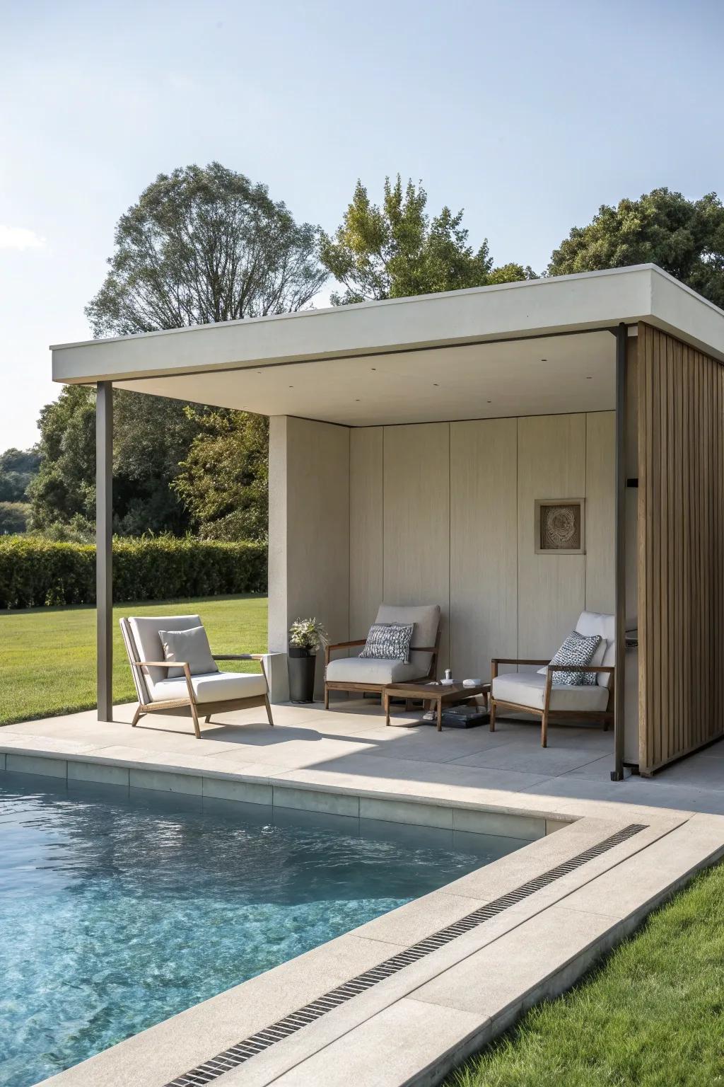 A minimalist cabana showing off sharp lines and a muted color scheme.