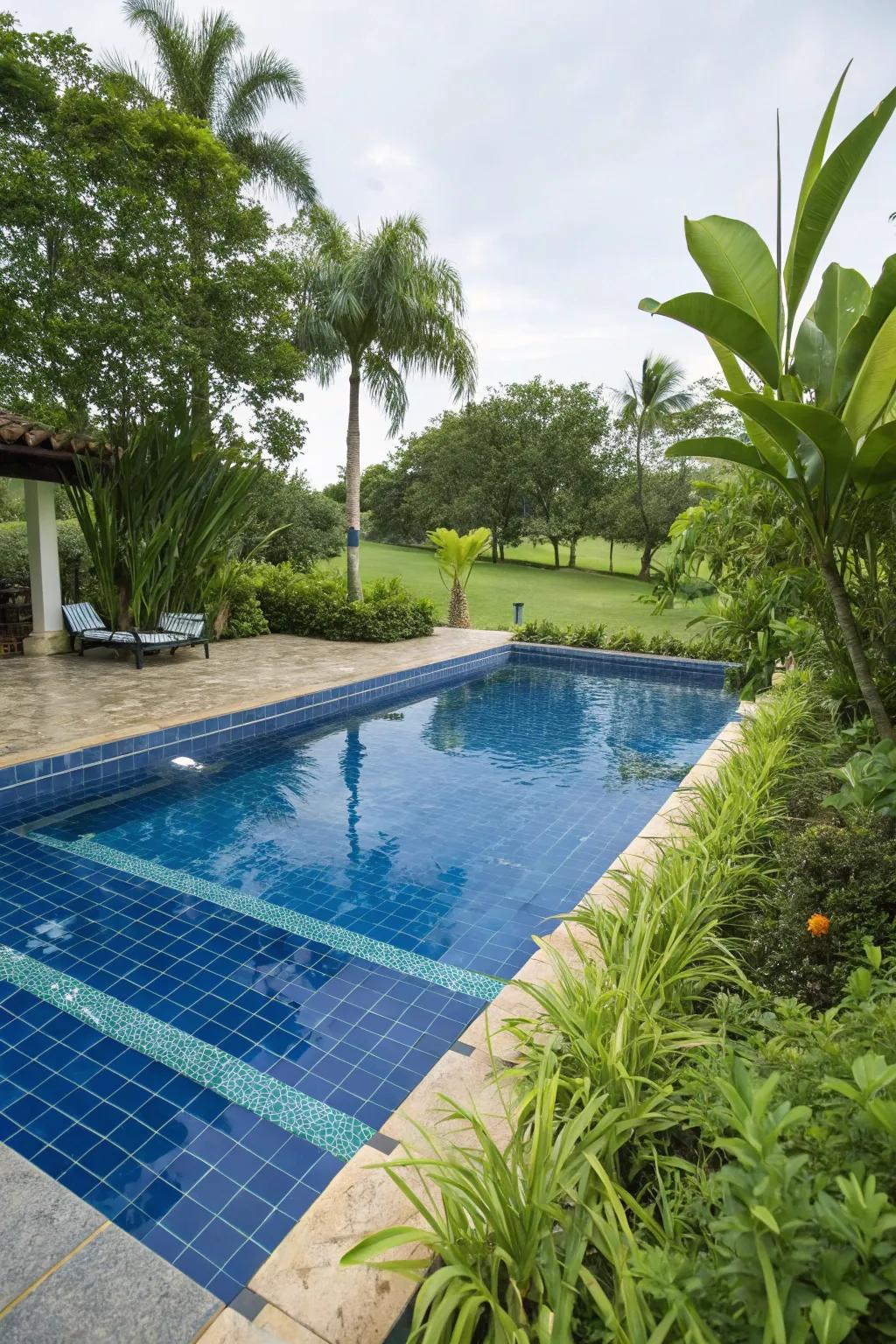 Sapphire blue tiles impart a classic and ageless appeal to any pool setting.