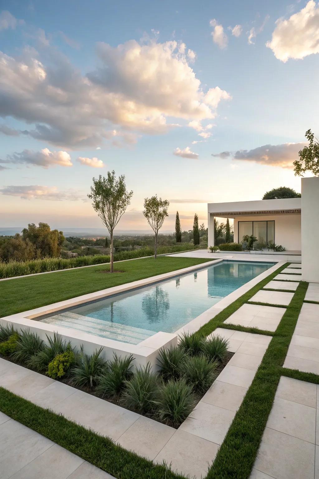 A streamlined geometric pool integrates beautifully with its contemporary setting.