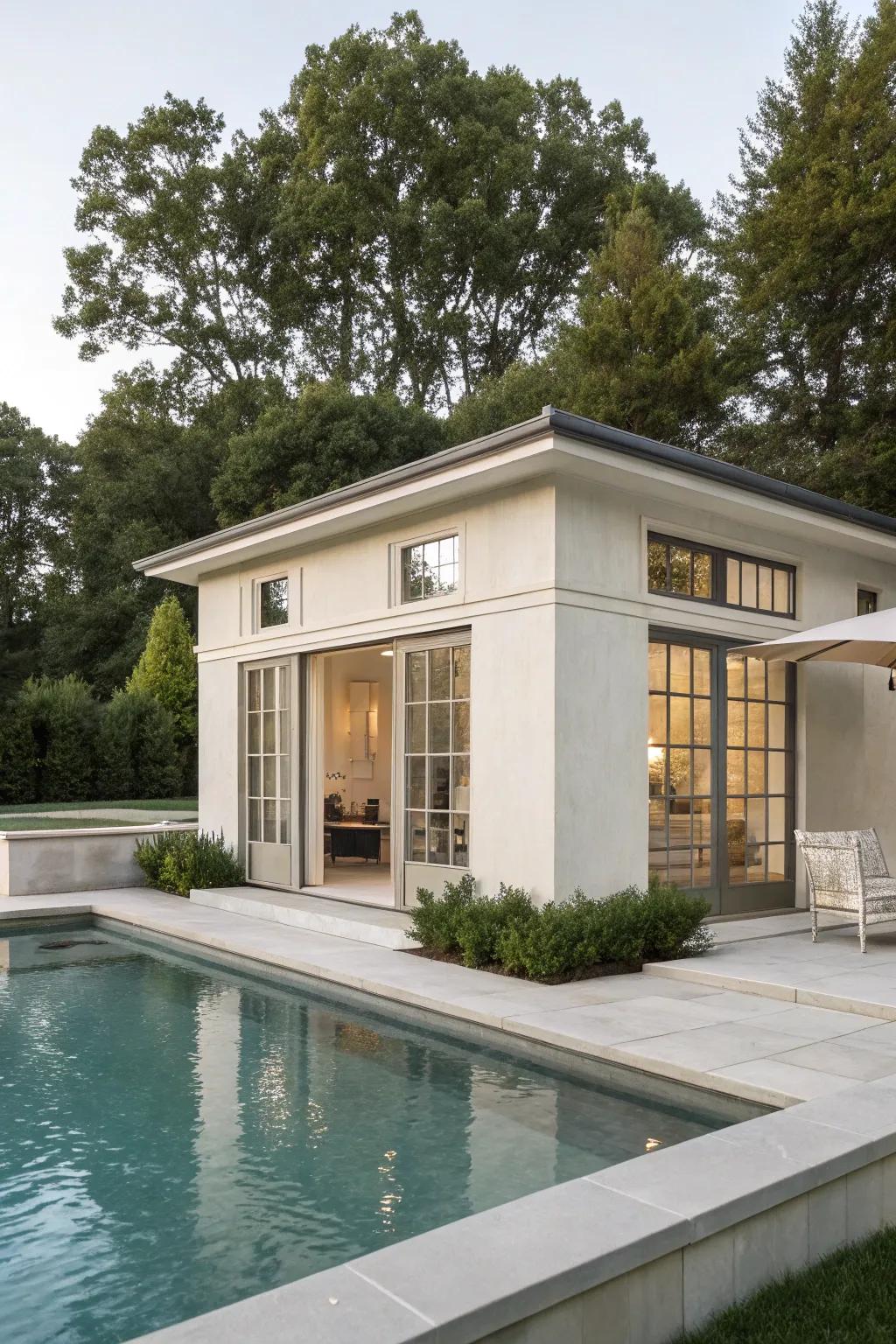 A minimalist pool house design where simplicity meets elegance