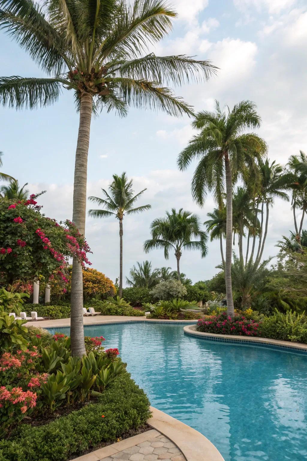 Create a tropical paradise with the iconic palm trees swaying by your poolside.