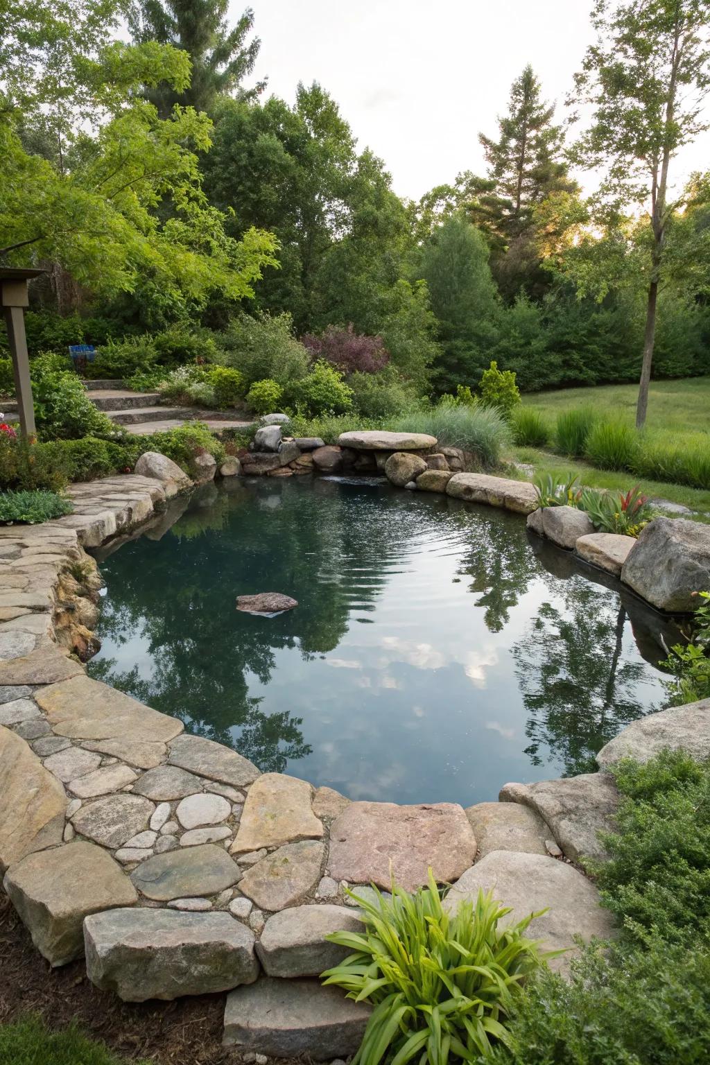 A pool pond beautifully adorned with natural stone features.