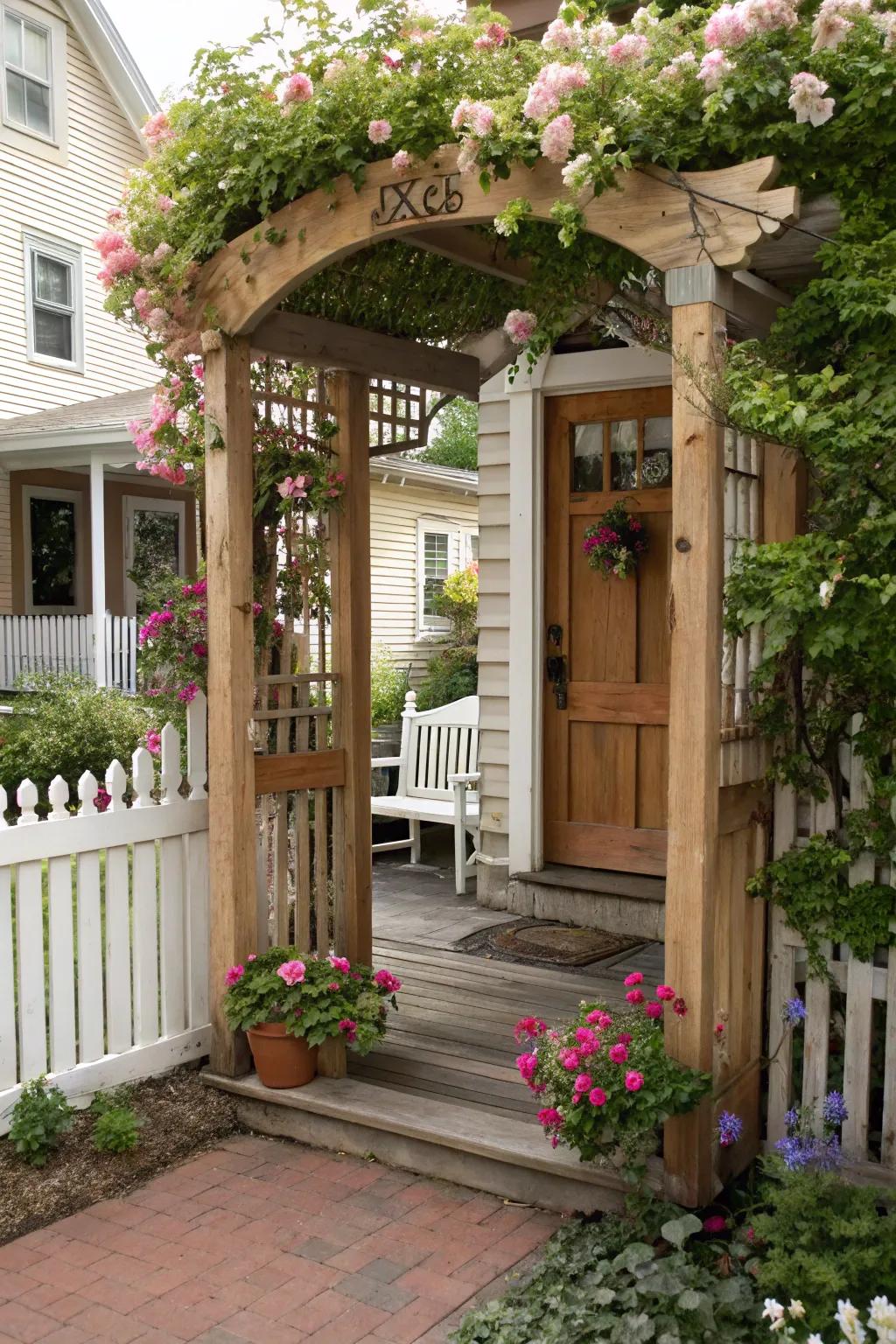 A classic wooden gate imparts timeless charm to any porch.